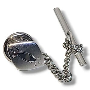 925 Sterling Silver Tie Tack / Lapel Pin w/ Chain – Etched Design – 0.98g